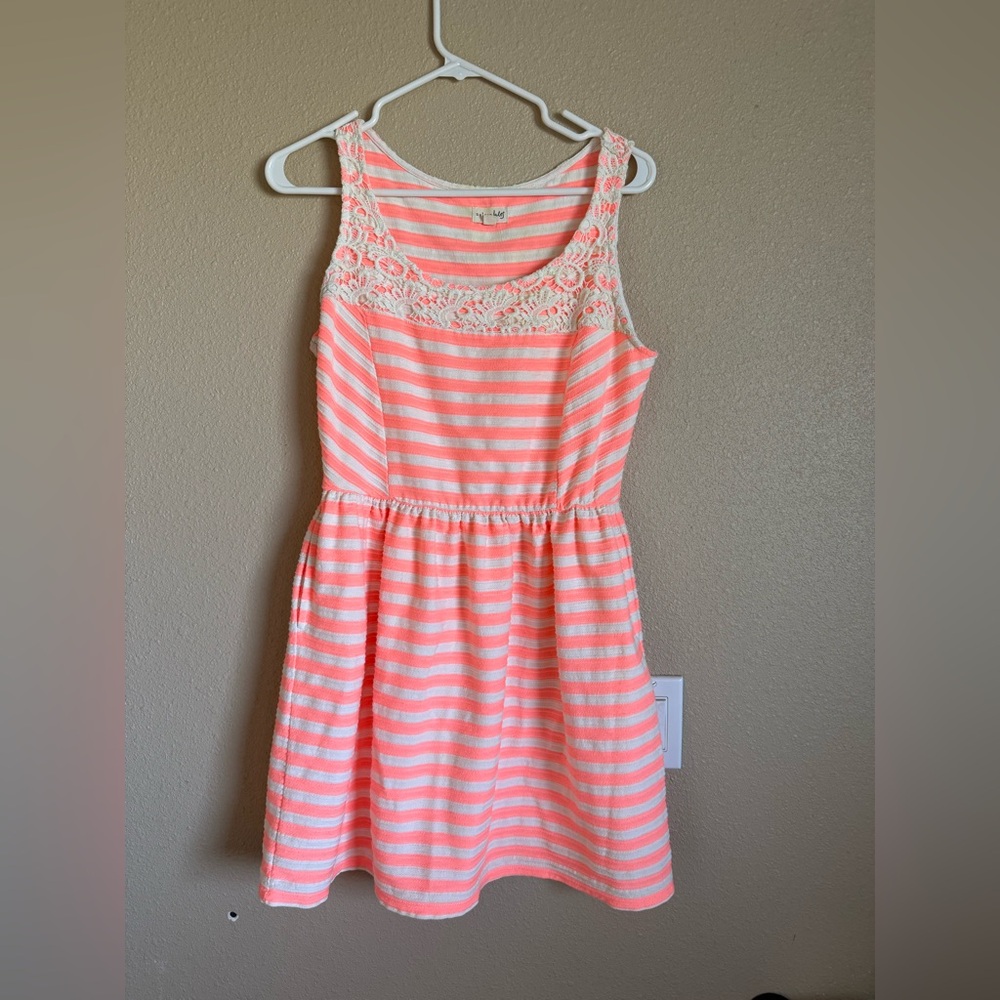 Maison Jules Pink and White Striped Casual Dress